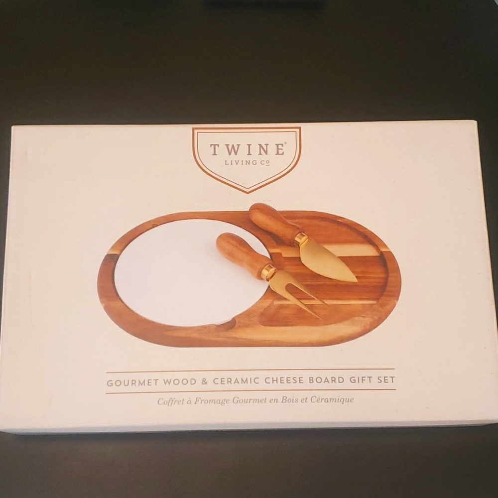Gourmet Wood & Ceramic Cheese Board Gift Set